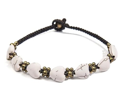 Gempro Genuine White Howlite Gemstone Golden Heart Tribal Cord Bracelet for Women
