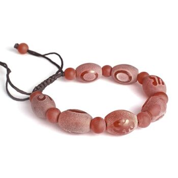 Gempro Genuine Carnelian Gemstone Monks Holy Chant Engraved Lucky Knot Bracelet Unisex, Orange