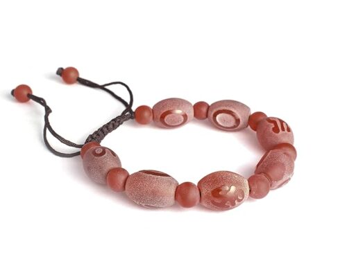 Gempro Genuine Carnelian Gemstone Monks Holy Chant Engraved Lucky Knot Bracelet Unisex, Orange