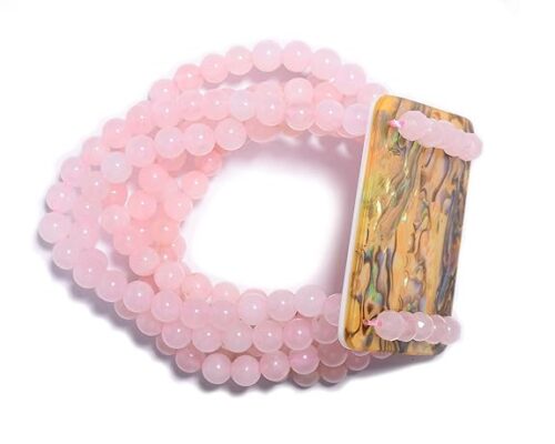 Gempro Genuine Rose Quartz Abalone Layered Design Stretch Bracelet for Women, Pink - Image 2