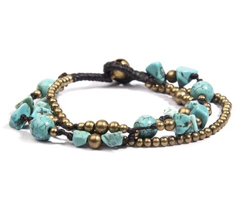 Gempro Genuine Howlite Gemstone Golden Tribal Layered Cord Bracelet for Women - Image 2