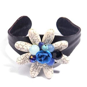 Gempro Genuine Howlite Jade Gemstones Shell Crystal Flower Tribal Bracelet for Women