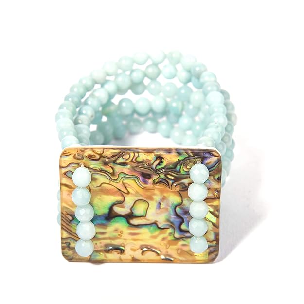 Gempro Genuine Export Quality Amazonite Gemstone 6 Layered Designer Bracelet for Women