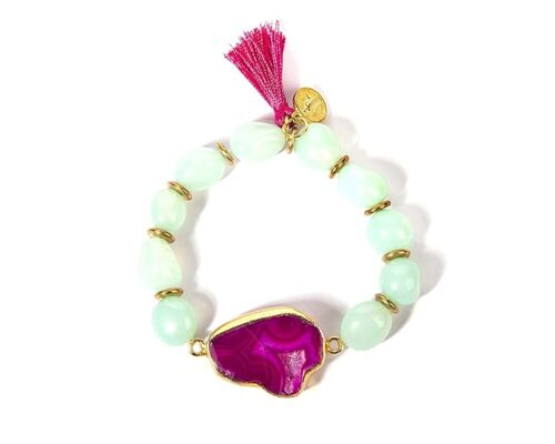 Gempro Genuine Chalcedony Gemstone and Pink Druzy Stretchable Charm Bracelet Women