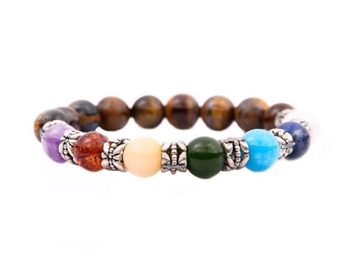 Gempro Gems Jewelry Genuine Tiger's Eye Gemstones 7 Chakra Healing Crystals Reiki Yoga Stretch Unisex Designer Fashion Bracelet for Women