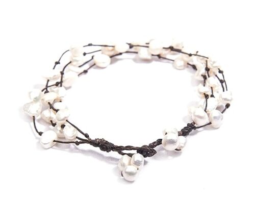 Gempro Genuine White Fresh Water Pearl Tribal Adjustable Bracelet for Women - Image 4