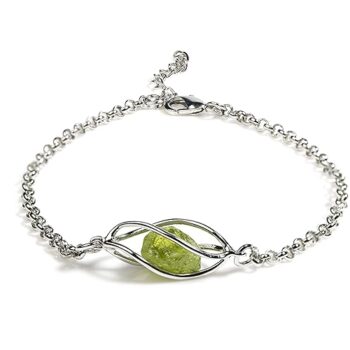 Gempro Certified Peridot Raw Gemstone Cage Bracelet for Women
