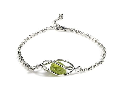 Gempro Certified Peridot Raw Gemstone Cage Bracelet for Women