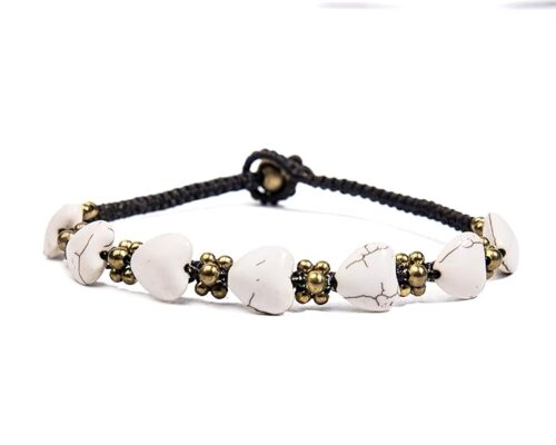 Gempro Genuine White Howlite Gemstone Golden Heart Tribal Cord Bracelet for Women - Image 2