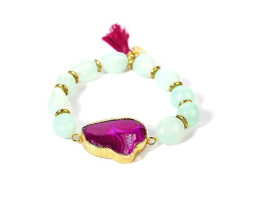 Gempro Genuine Chalcedony Gemstone and Pink Druzy Stretchable Charm Bracelet Women - Image 3