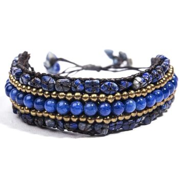 Gempro Genuine Lapis Lazuli Gemstones Tribal Adjustable Bracelet for Women