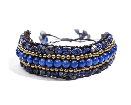 Gempro Genuine Lapis Lazuli Gemstones Tribal Adjustable Bracelet for Women