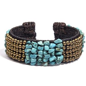 Gempro Genuine Blue Howlite Gemstone Tribal Cuff Bracelet for Women