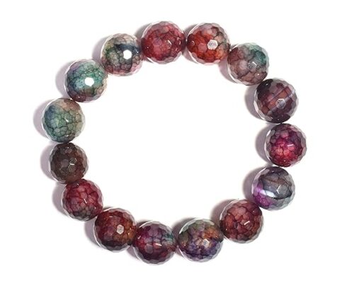 Gempro Genuine Fire Crackled Agate Gemstone Monk Stretch Bracelet Unisex - Image 3