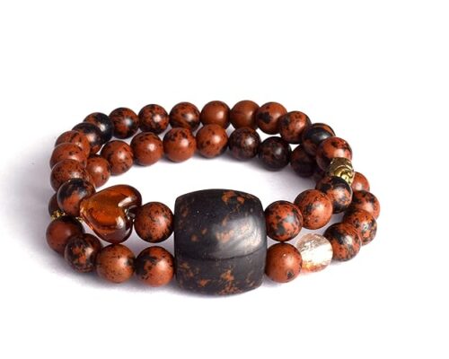 Gempro Genuine Obsidian Jasper Layered Stretch Bracelet for Women, Brown