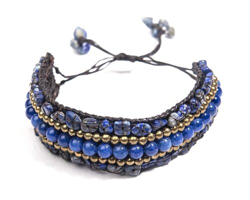 Gempro Genuine Lapis Lazuli Gemstones Tribal Adjustable Bracelet for Women - Image 2