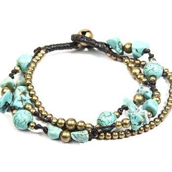 Gempro Genuine Howlite Gemstone Golden Tribal Layered Cord Bracelet for Women
