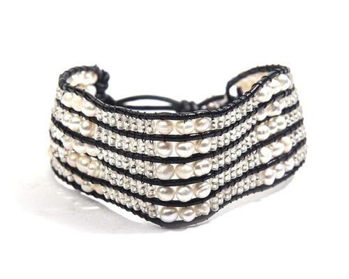 Gempro Genuine Fresh Water Pearl Tribal 5 Layered Brown Cord Bracelet for Women