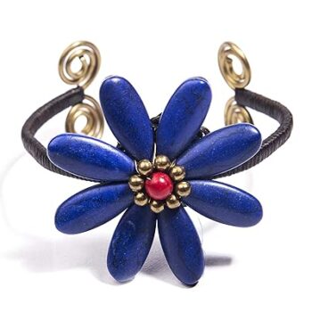 Gempro Genuine Blue Howlite Gemstone Flower Tribal Bracelet for Women