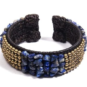 Gempro Genuine Blue Lapis Lazuli Gemstone Tribal Cuff Bracelet for Women