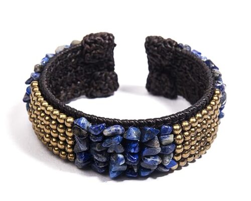 Gempro Genuine Blue Lapis Lazuli Gemstone Tribal Cuff Bracelet for Women