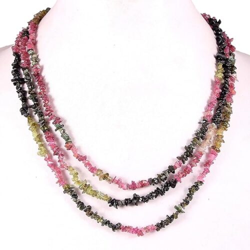 Gempro Multi Color Tourmaline 3 Layering Chips Necklace Gift for Her