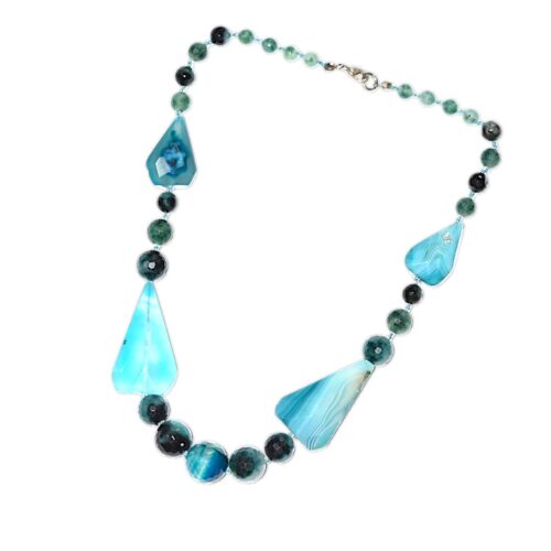 Gempro Gemstone Designer Blue Agate Onyx Stone Beads Necklace Single Line for Women and Girls - Image 3