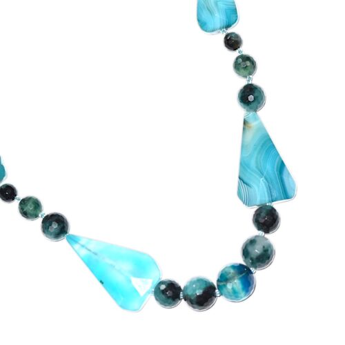 Gempro Gemstone Designer Blue Agate Onyx Stone Beads Necklace Single Line for Women and Girls - Image 6
