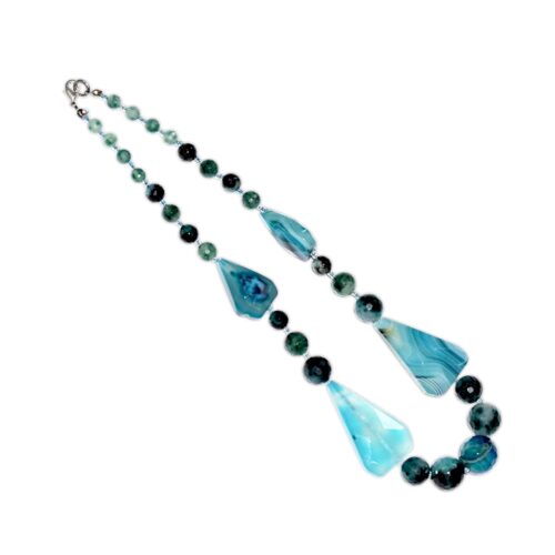 Gempro Gemstone Designer Blue Agate Onyx Stone Beads Necklace Single Line for Women and Girls - Image 5