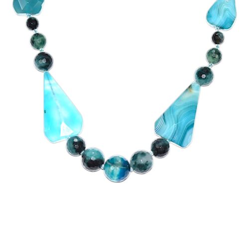 Gempro Gemstone Designer Blue Agate Onyx Stone Beads Necklace Single Line for Women and Girls - Image 4